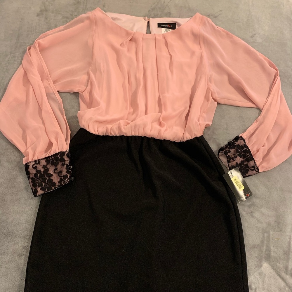 Blush pink and black dress